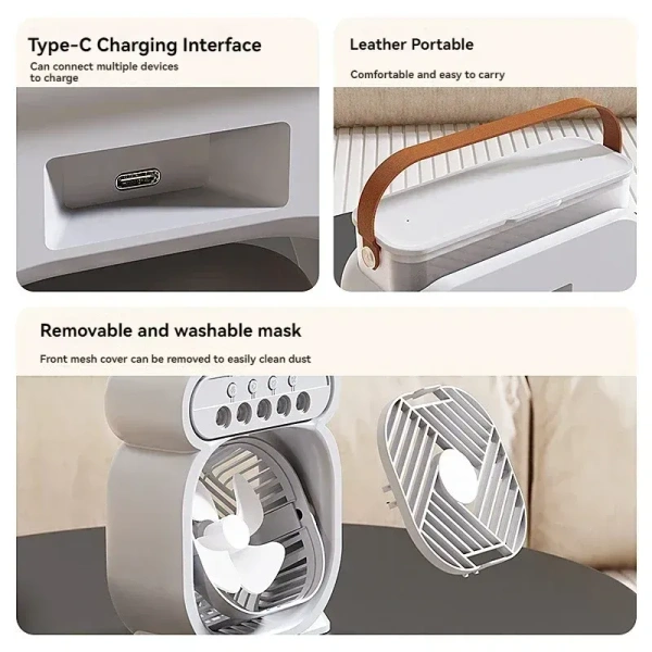 Multi-Function Fan Humidifier with 5-Speed Wind, 5-Hole Spray, LED Light, Timer, and Large Water Tank