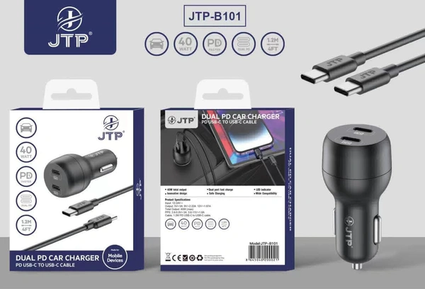 JTP DUAL PD CAR CHARGERPD USB-C TO USB-C CABLE