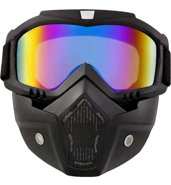 Goggle With Mask Riding Mask For Bikers Anti Scratch UV Protective Bike Face Mask For Men Detachable With Soft Foam Padded Face Cover Helmet Google Mask Off Road Dust Protection Mask (Rainbow)