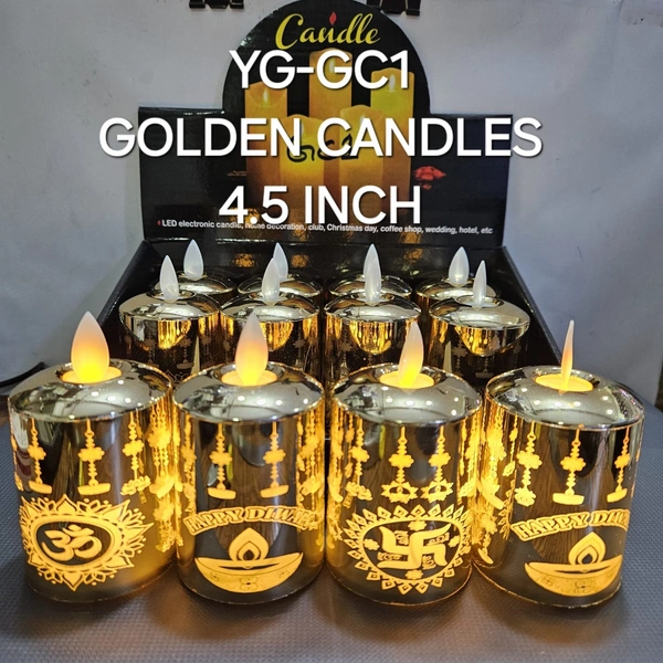 YG-GC1 GOLDEN CANDLES 4.5 INCH LED (1 qty)  DIWALI HAPPY ॐ HAPPY DIWA 卐 electronic candle, Home decoration, club, Christmas day, coffee shop, wedding, hotel, HAPPY DIWALI 