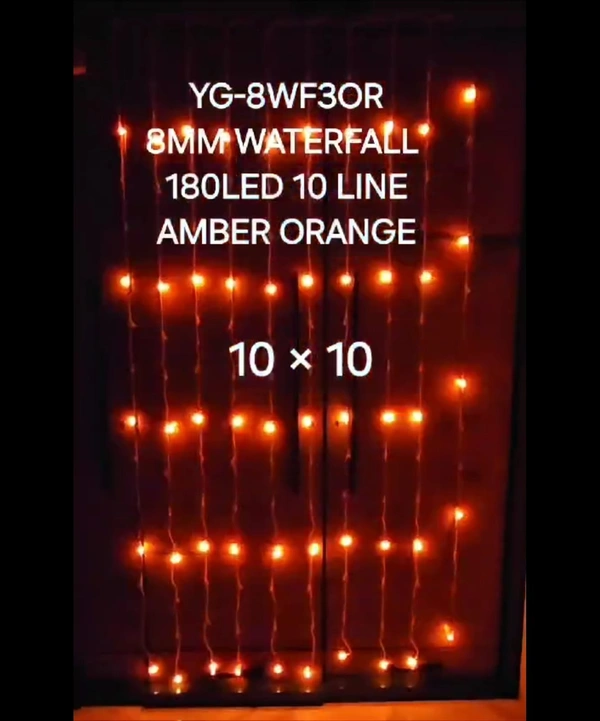 YG-8WF3OR 8MM WATERFALL 180LED 10 LINE AMBER ORANGE 10 × 10