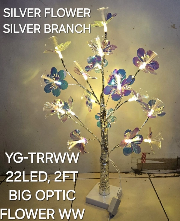 YG-TRRWW 22LED, 2FT BIG OPTIC FLOWER SILVER FLOWER SILVER BRANCH