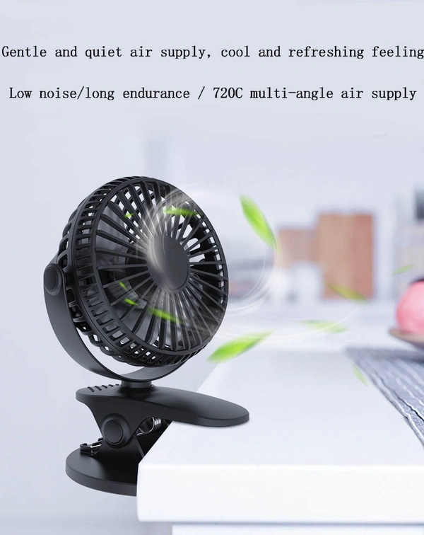 Portable Battery Operated fan, Stroller 360 Degree Rotation Quiet Battery Mini USB Rechargeable Clip Table Fan