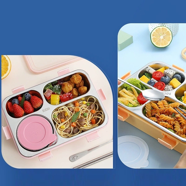 Lockable Leak-proof 4 Compartments Stainless Steel Students Lunch Box Tiffin Box