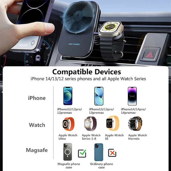 Iwatch Semiconductor Refrigeration Fast Magnetic Phone Holder QI Car Wireless Charger 2 in 1 for Iphone OEM TYPE-C 3W S15 80%