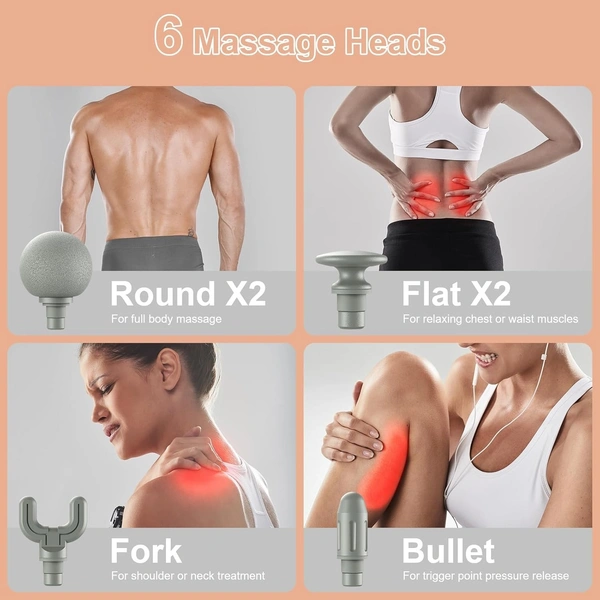 "Compact 4-Head Mini Massage Gun - 6 Speed Levels for Pain Relief & Recovery"