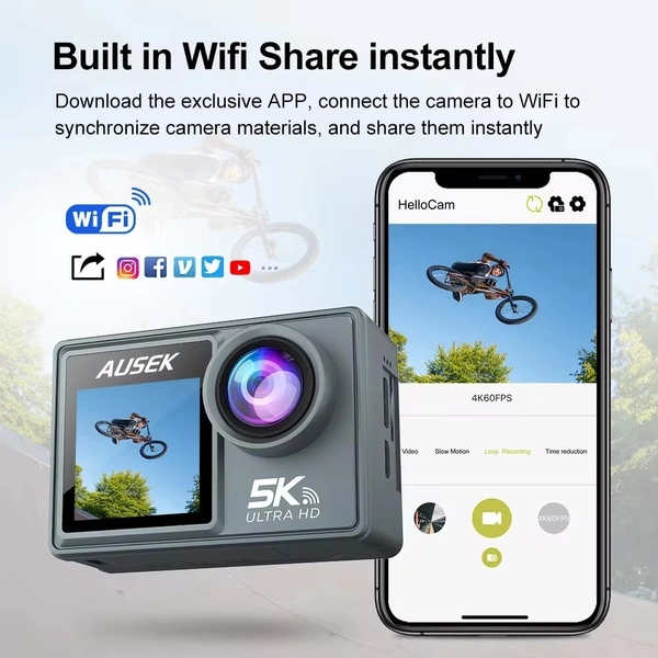 Helmet Cam 5K Action Camera with 4K Video, WiFi, Waterproof Design, and 170° Wide-Angle Lens | M40R 5K