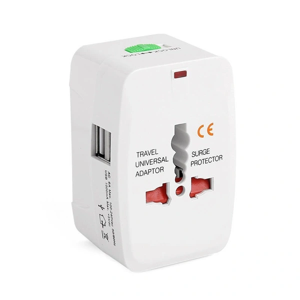 Universal Travel Adapter with Dual USB Ports – 2400mA MAX +5Vdc – Worldwide Plug for Travel