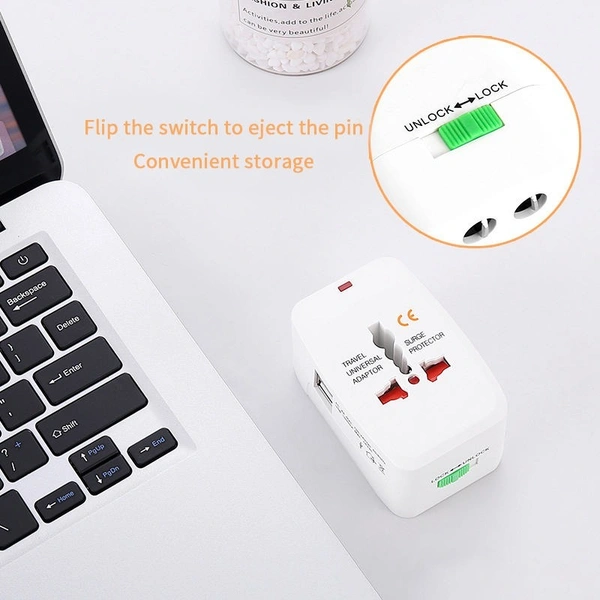 Universal Travel Adapter with Dual USB Ports – 2400mA MAX +5Vdc – Worldwide Plug for Travel