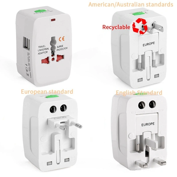 Universal Travel Adapter with Dual USB Ports – 2400mA MAX +5Vdc – Worldwide Plug for Travel