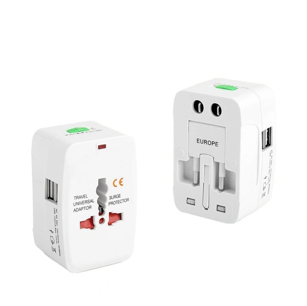 Universal Travel Adapter with Dual USB Ports – 2400mA MAX +5Vdc – Worldwide Plug for Travel