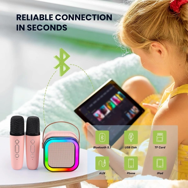 Mini Karaoke Machine Portable Wireless Bluetooth Speaker – Compact & Powerful with Built-in Microphone