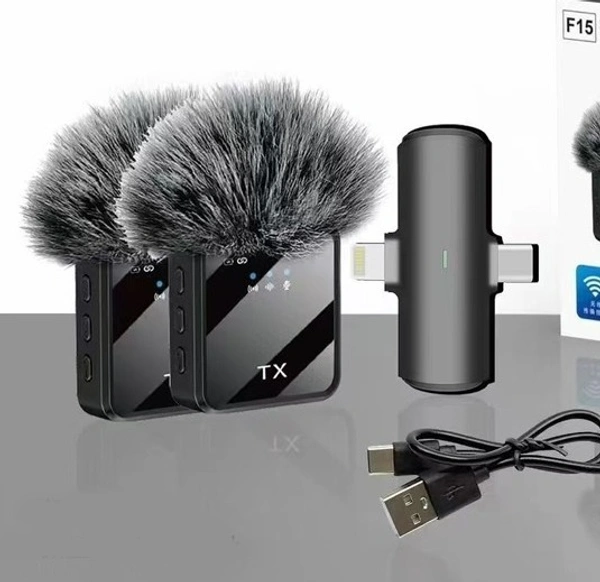 F15-2 Wireless Lavalier Microphone with Noise Reduction – Clip-On Mic for YouTube, Vlogs & Live Streaming