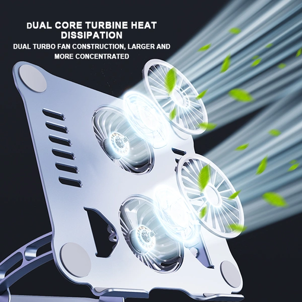Adjustable Aluminum Laptop Stand with Cooling Fan – Ergonomic, Foldable & Portable | V4.1