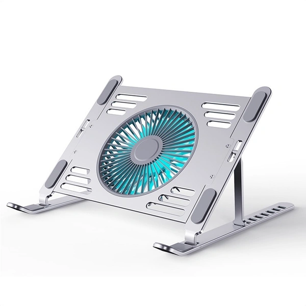 Aluminum Alloy Laptop Stand with 3-Speed Electric Fan – Anti-Slip, Adjustable, Foldable & Heat Dissipation