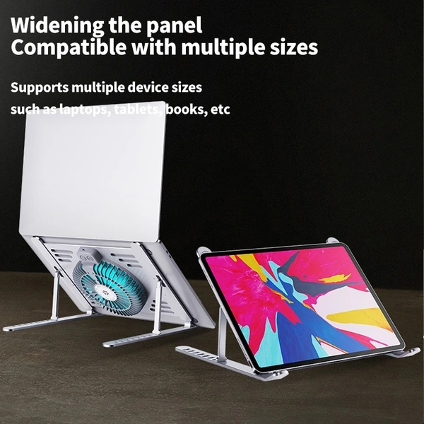 Aluminum Alloy Laptop Stand with 3-Speed Electric Fan – Anti-Slip, Adjustable, Foldable & Heat Dissipation