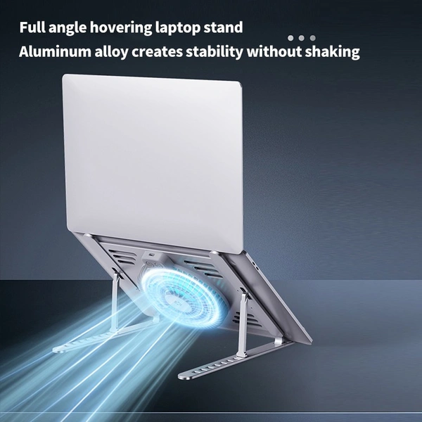 Aluminum Alloy Laptop Stand with 3-Speed Electric Fan – Anti-Slip, Adjustable, Foldable & Heat Dissipation