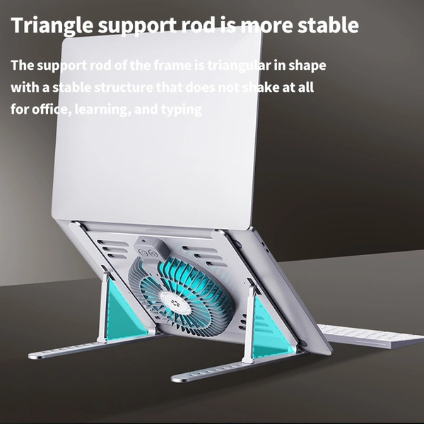 Aluminum Alloy Laptop Stand with 3-Speed Electric Fan – Anti-Slip, Adjustable, Foldable & Heat Dissipation
