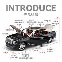 1:24 Die-Cast Bentley Mulsanne Model Car – Alloy Body, Pull-Back Action, Openable Doors, LED & Sound