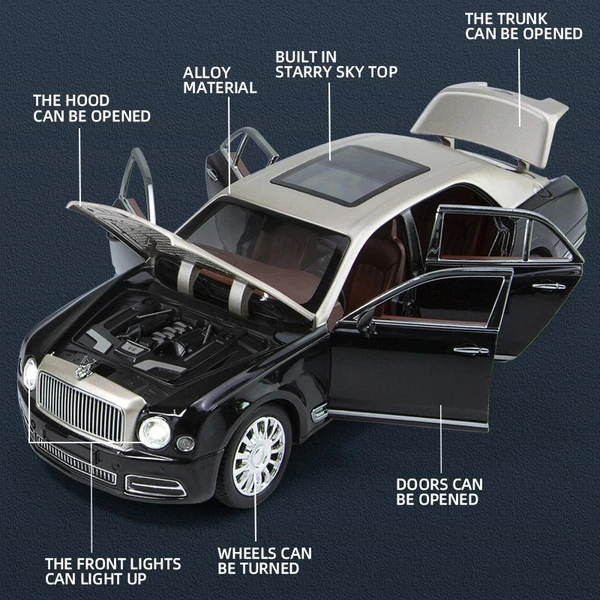 1:24 Die-Cast Bentley Mulsanne Model Car – Alloy Body, Pull-Back Action, Openable Doors, Detailed Interior