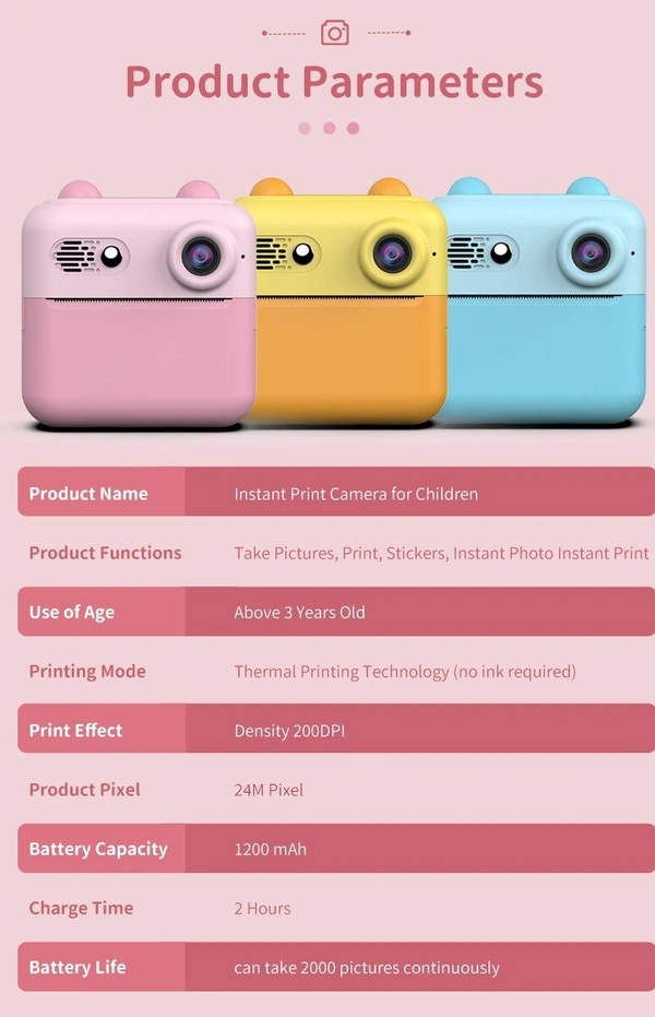 Mini Printer camera A22 Mini Kids Camera – 1080P HD, Dual Lens, Fun Filters & Games