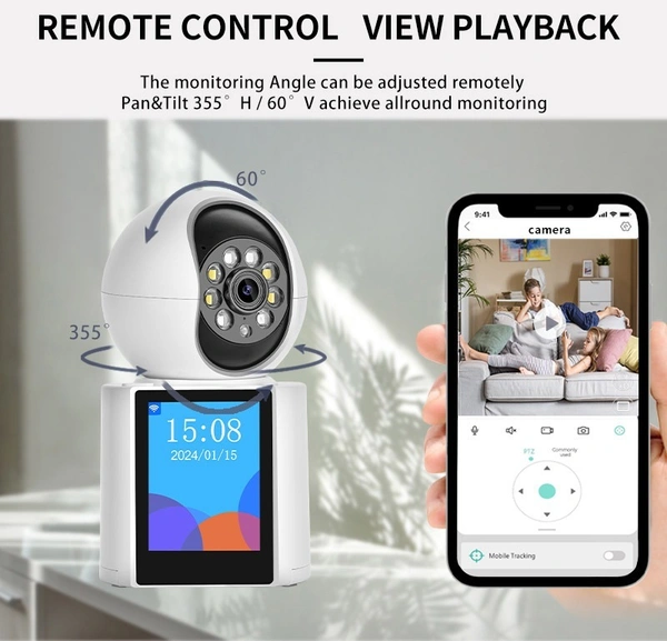 WiFi CCTV Camera with 2.8-Inch Screen, Night Vision, 128GB Storage, Motion Detection & Two-Way Audio