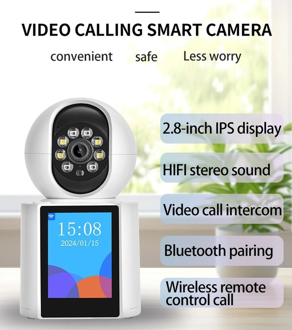 WiFi CCTV Camera with 2.8-Inch Screen, Night Vision, 128GB Storage, Motion Detection & Two-Way Audio