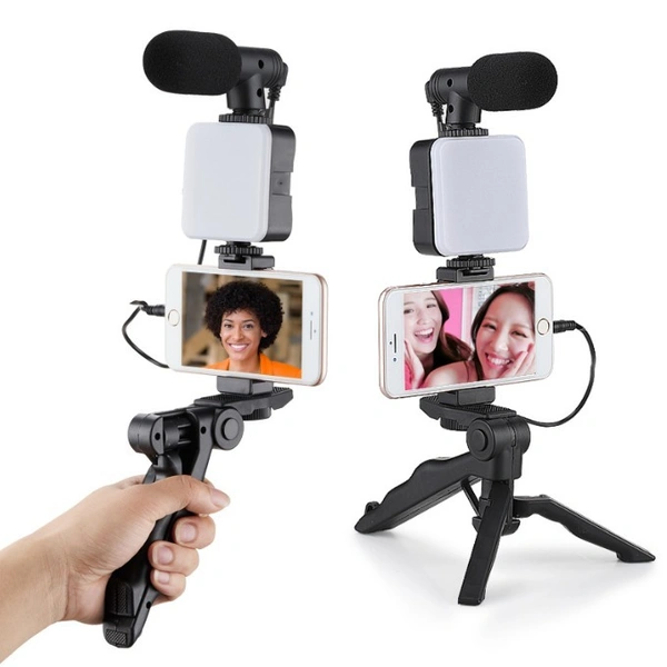 AY49 RGB Smartphone Vlogging Kit Tripod with LED Light & Wireless Mic for YouTube, TikTok & Live Streaming