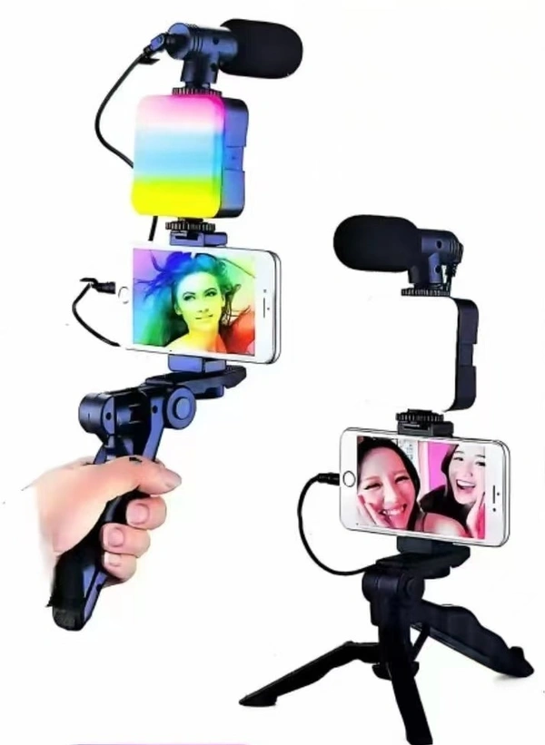 AY49 RGB Smartphone Vlogging Kit Tripod with LED Light & Wireless Mic for YouTube, TikTok & Live Streaming