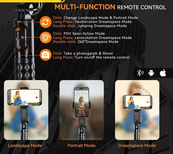 Essager Single-Axis Gimbal Stabilizer with Tripod & Bluetooth Selfie Stick for Smooth Video Recording | Q09
