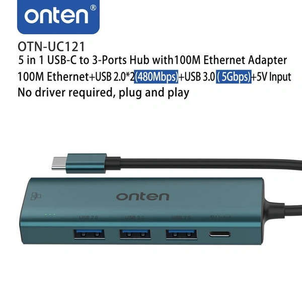 Onten 5-in-1 USB-C Hub Docking Station – 4K HDMI, 100W PD, USB 3.0