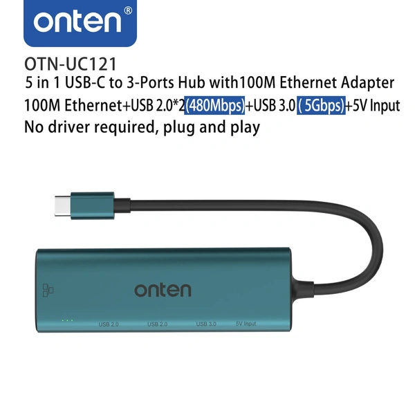 Onten 5-in-1 USB-C Hub Docking Station – 4K HDMI, 100W PD, USB 3.0