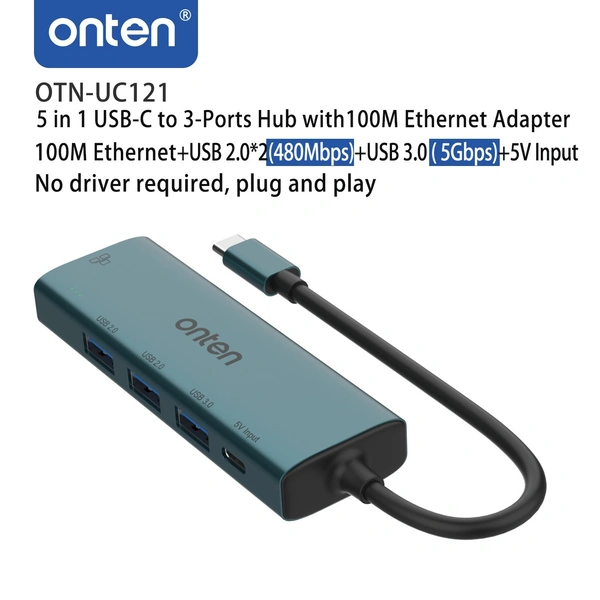 Onten 5-in-1 USB-C Hub Docking Station – 4K HDMI, 100W PD, USB 3.0