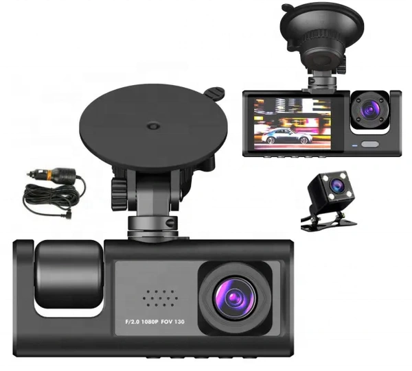 S1 | 3-Lens Dash Cam Car DVR | Full HD Front, Rear & Inside Camera | Night Vision & Loop Recording