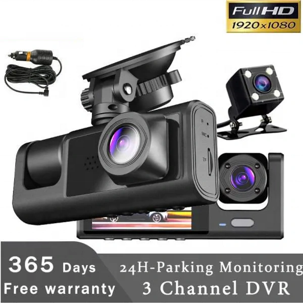 S1 | 3-Lens Dash Cam Car DVR | Full HD Front, Rear & Inside Camera | Night Vision & Loop Recording