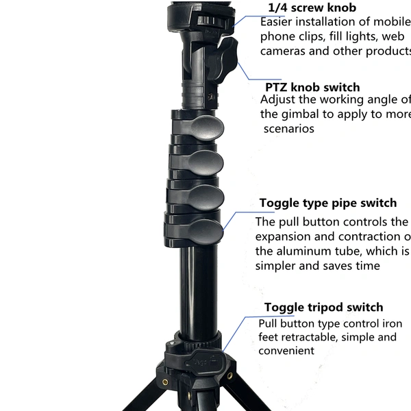 Selfie Stick Tripod MT-39 | Portable Tripod with 180° Head Rotation | Flip Lock Adjustable | Base Locking Knob | Non-Slip Rubber Pad