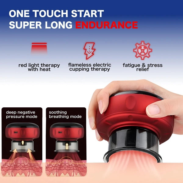 Smart Cupping Therapy Massager | Red Light Heating | Electric Scraping & Suction Device | Pain Relief & Muscle Relaxation | Rechargeable