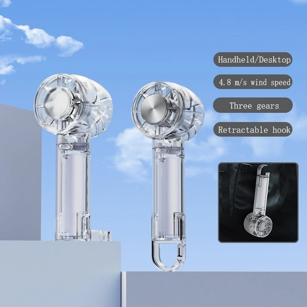 Ice Feeling Transparent Rechargeable Handheld Fan | Portable Cooling with Ice Compression Function for Travel & Outdoor Use