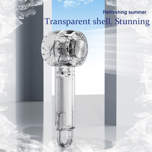 Ice Feeling Transparent Rechargeable Handheld Fan | Portable Cooling with Ice Compression Function for Travel & Outdoor Use