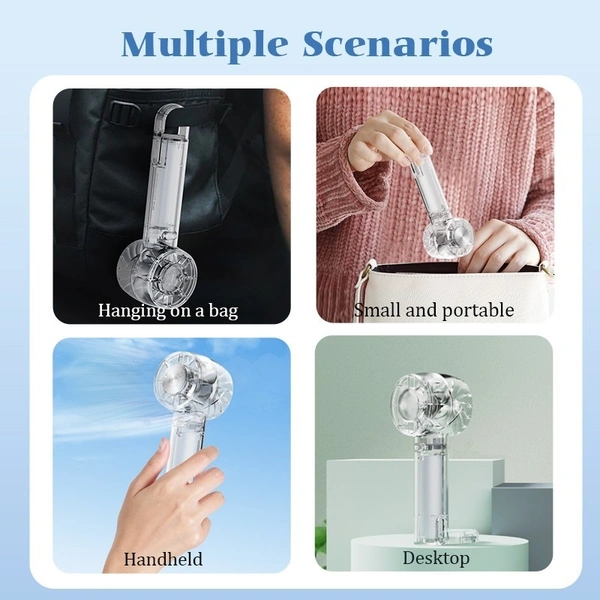 Ice Feeling Transparent Rechargeable Handheld Fan | Portable Cooling with Ice Compression Function for Travel & Outdoor Use