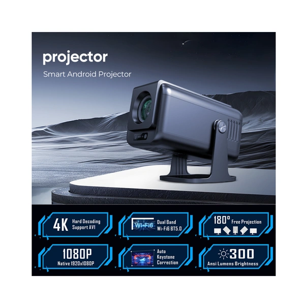 4K Smart Projector – Full HD 1080p, 4K Support, Android OS, Wi-Fi & Bluetooth Connectivity