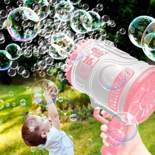 76-Hole Electric Automatic Bazooka Bubble Gun | Colorful LED Light Bubble Machine for Kids & Parties