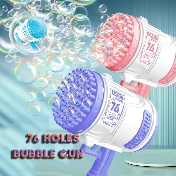76-Hole Electric Automatic Bazooka Bubble Gun | Colorful LED Light Bubble Machine for Kids & Parties