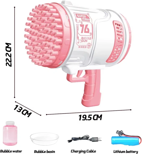 76-Hole Electric Automatic Bazooka Bubble Gun | Colorful LED Light Bubble Machine for Kids & Parties