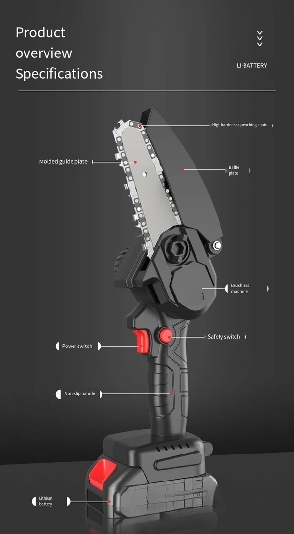 Cordless Mini Electric Chainsaw – Lightweight 6-Inch Pruning Tool with Rechargeable Battery