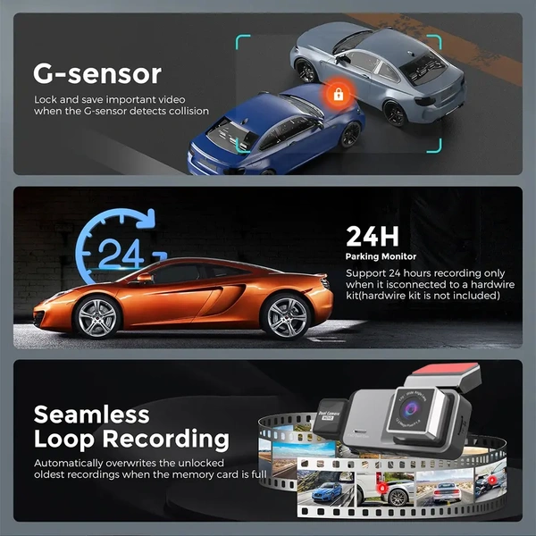 ES80 3 Lens WiFi Dash Cam | Touchscreen Display, Full HD Front, Rear & Interior Recording