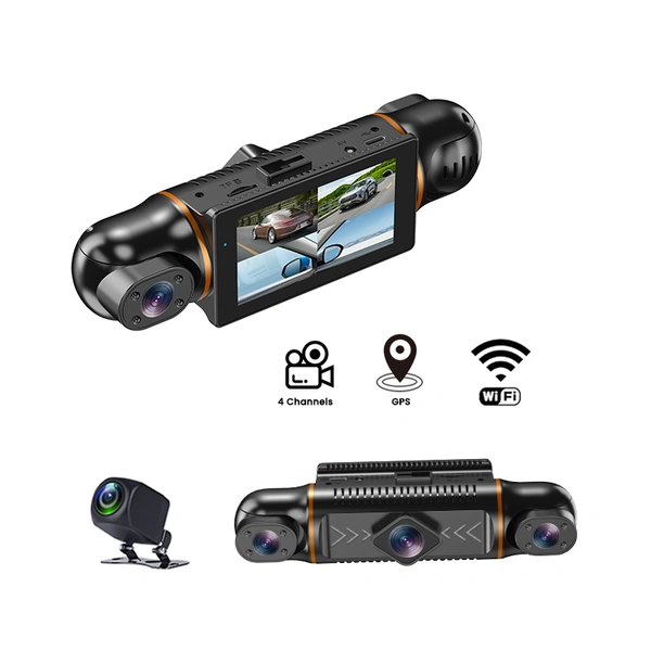 M99 4 Lens WiFi Dash Cam | Touchscreen Display, Full HD Front, Rear & Interior Recording, Night Vision, Parking Monitor