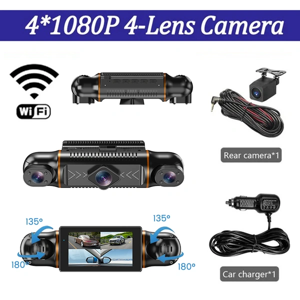 M99 4 Lens WiFi Dash Cam | Touchscreen Display, Full HD Front, Rear & Interior Recording, Night Vision, Parking Monitor