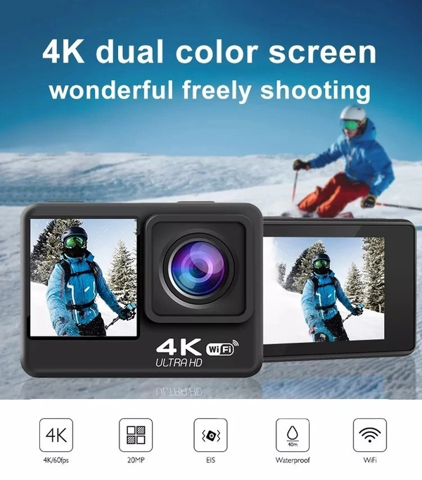 Q60AR 4K WiFi Action Camera | Waterproof, Wide-Angle, Touchscreen, Sports, Bike & Travel Vlogging Cam