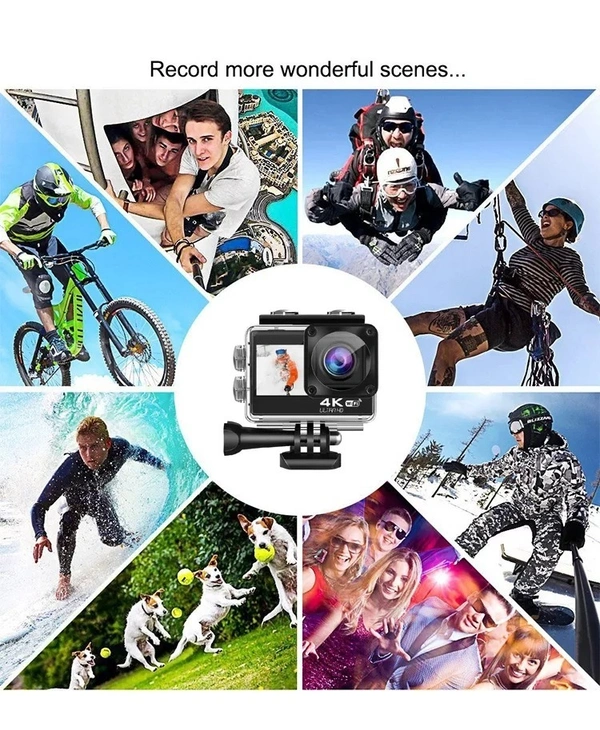 Q60AR 4K WiFi Action Camera | Waterproof, Wide-Angle, Touchscreen, Sports, Bike & Travel Vlogging Cam